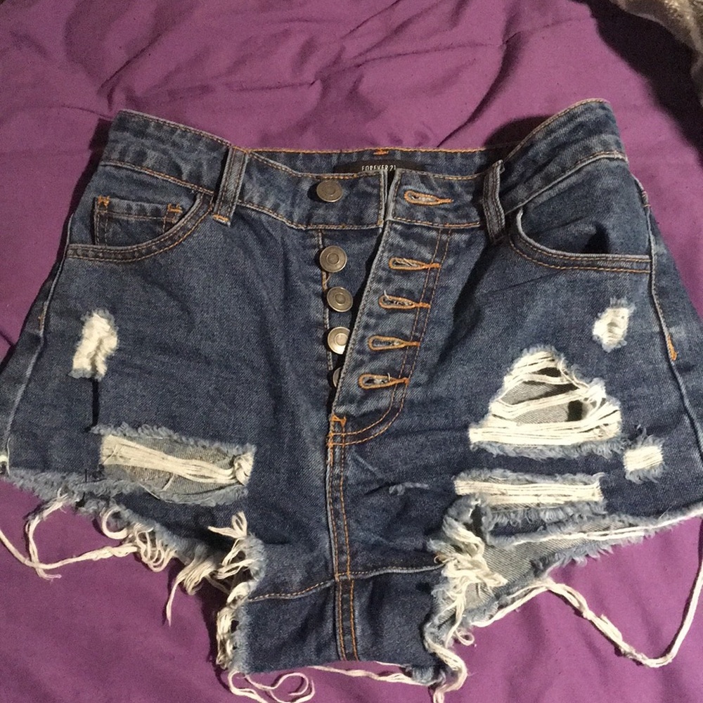 Button down high waisted forever 21 jean shorts
